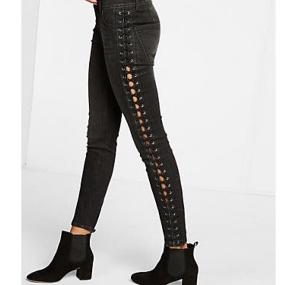 Express Denim - Express Black Lace Up High Waist Ankle Jeans
